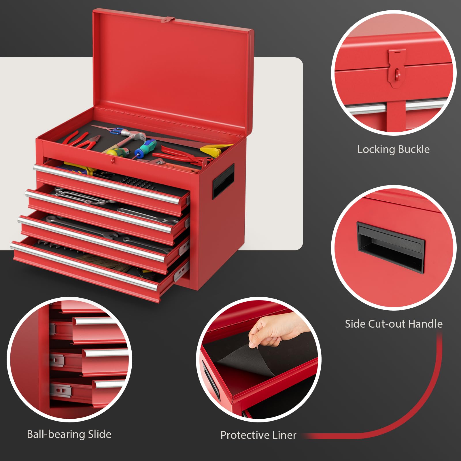 Goplus Tool Chest, 5-Drawer Rolling Tool Storage Cabinet with Detachable Top Tool Box, Liner, Universal Lockable Wheels, Adjustable Shelf, Locking Mechanism, Metal Tool Cart for Garage Workshop