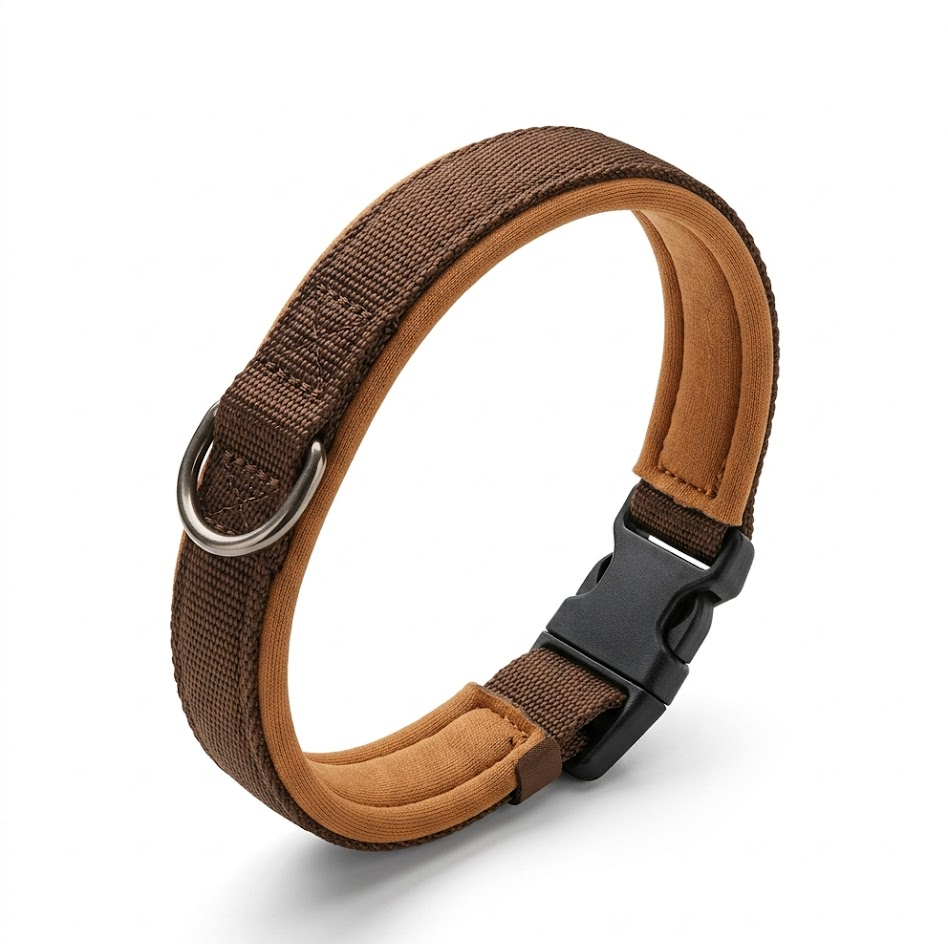 Dfdgerhrefdfgfa-Hundehalsband NEOPREN VARIO PLUS, Braun/Caramel, strapazierfähiges Nylon mit weicher Neoprenpolsterung, stufenlos verstellbar, komfortabel & pflegeleicht, Größe S-M/2,0