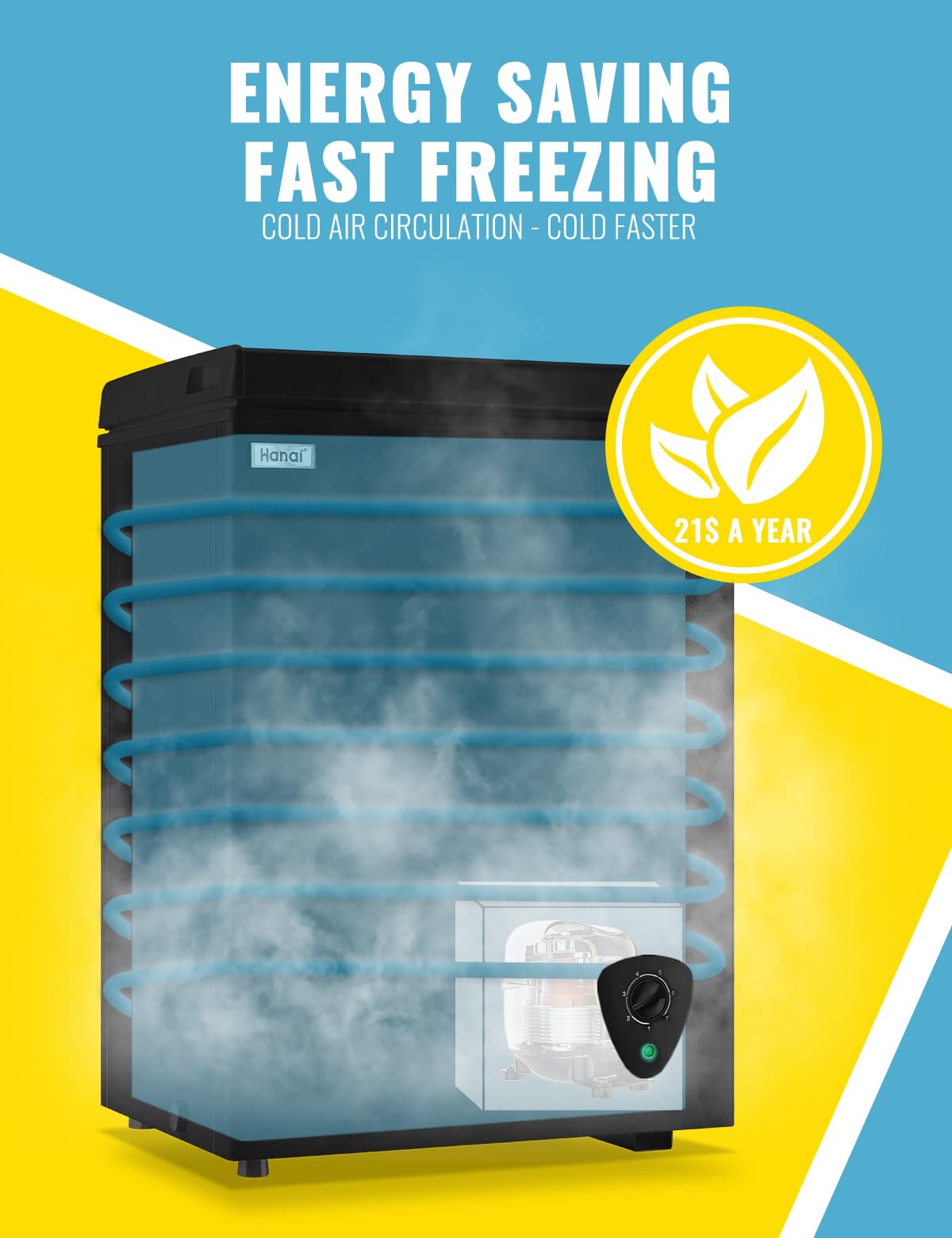 Chest Freezer 3.5 CU.FT WANAI Deep Freezers Compact Mini Freezer 7 Temperature Control Low noise with Removable Basket for Dorm Apartment Home Kitchen