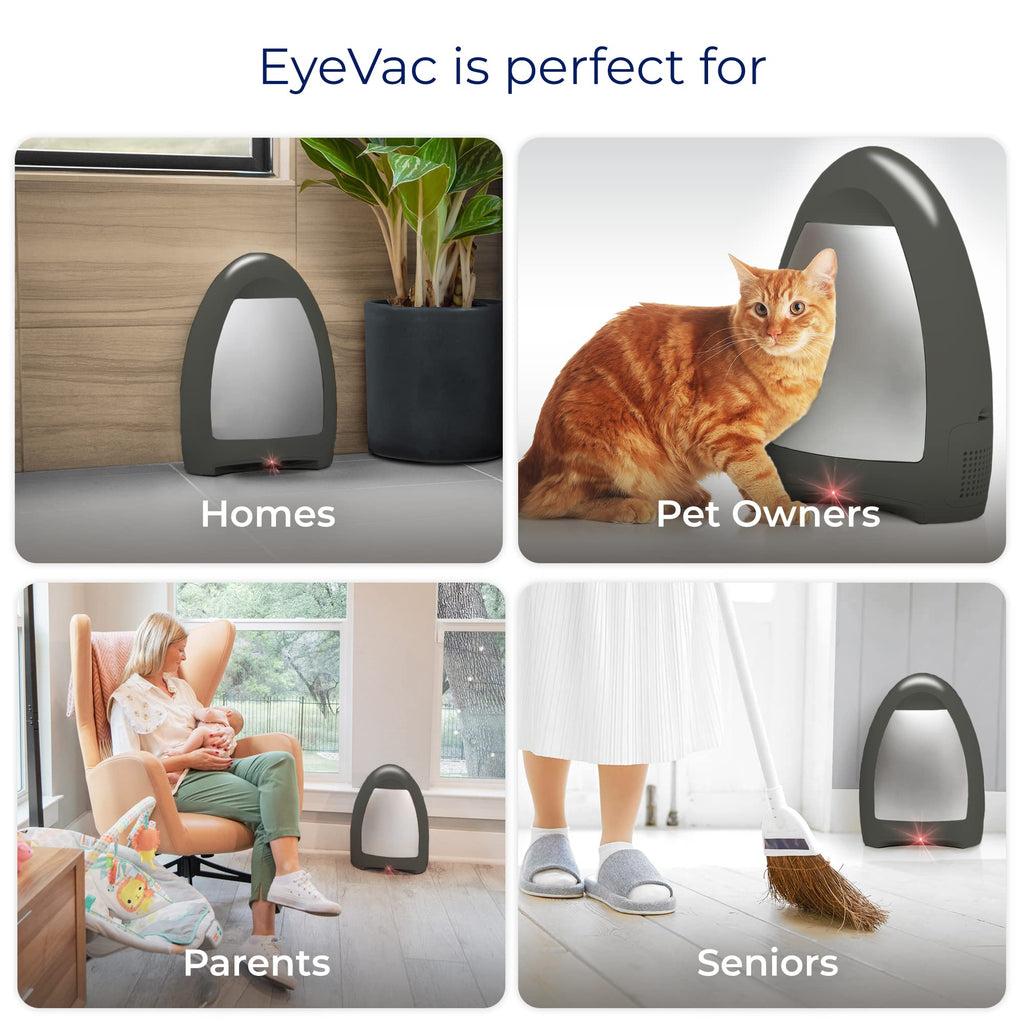 EyeVac Home Touchless Vacuum Automatic Dustpan - Great for Sweeping Salon Pet Hair Food Dirt Kitchen - Fast &amp; Powerful, Corded Canister Vacuum, Bagless, Automatic Sensors, 1000 Watt (Stone Silver)