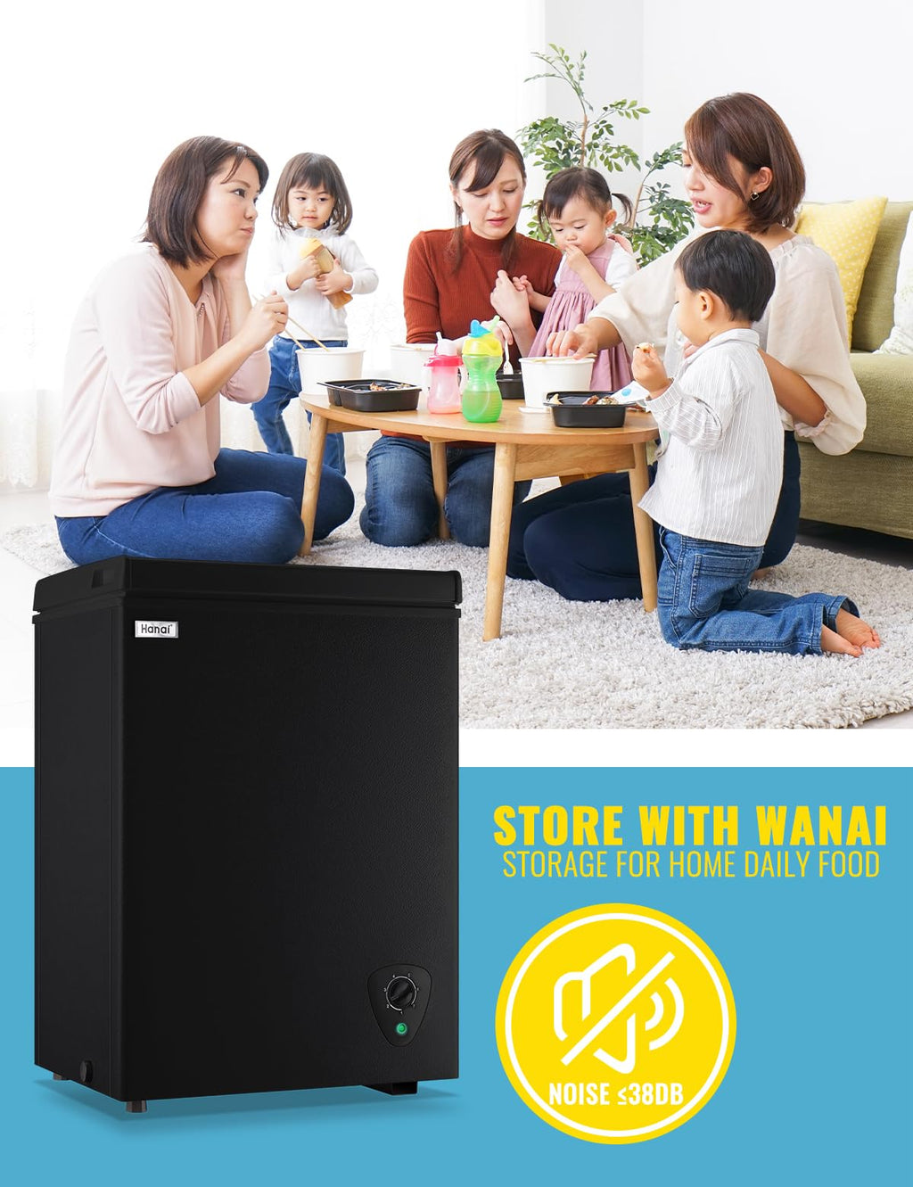 Chest Freezer 3.5 CU.FT WANAI Deep Freezers Compact Mini Freezer 7 Temperature Control Low noise with Removable Basket for Dorm Apartment Home Kitchen