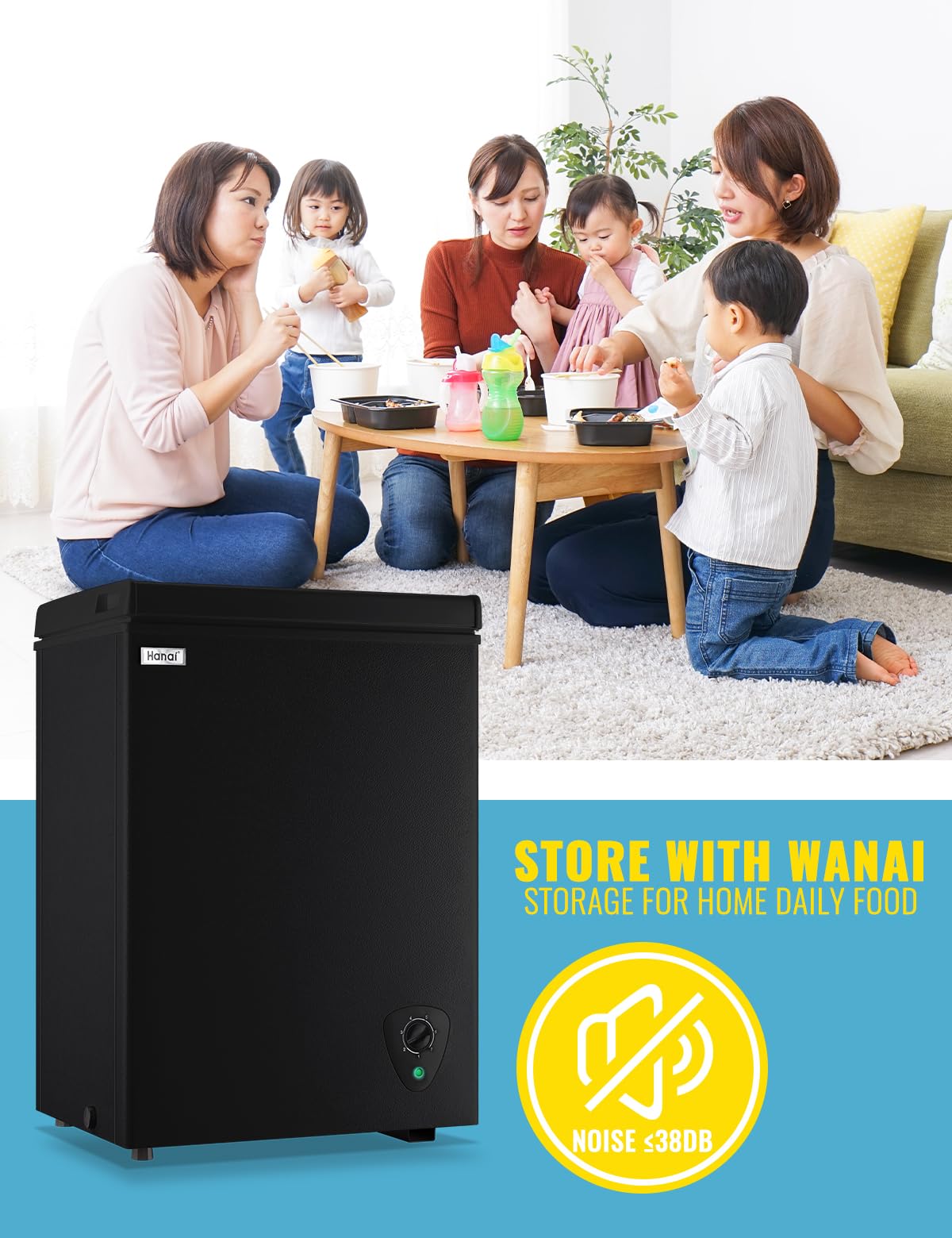 Chest Freezer 3.5 CU.FT WANAI Deep Freezers Compact Mini Freezer 7 Temperature Control Low noise with Removable Basket for Dorm Apartment Home Kitchen