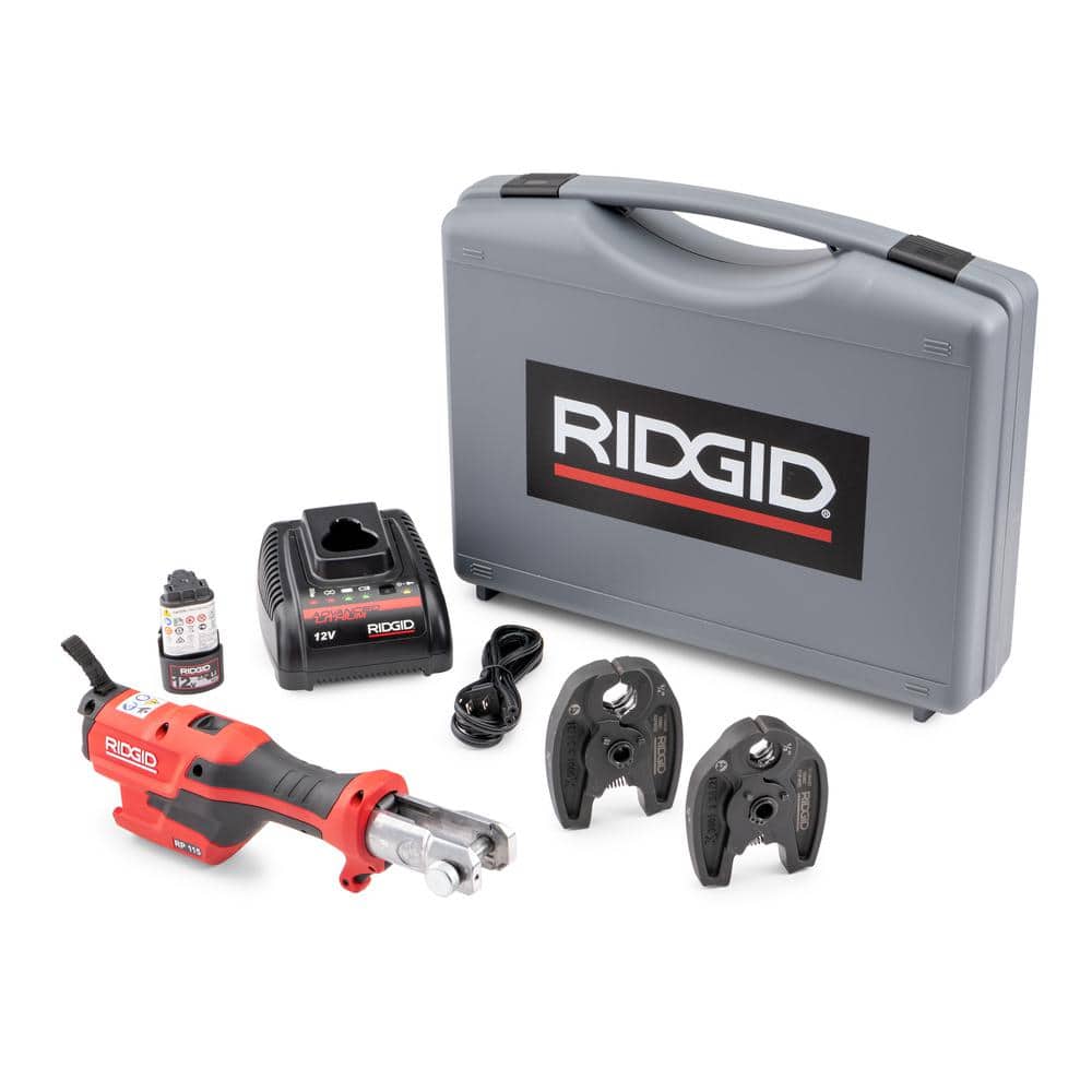 RP 115 Mini Press Tool Kit for 1/2 in. - 3/4 in. Copper & Stainless Fittings with 12V Li-Ion Battery (Includes 6 Items) 72553