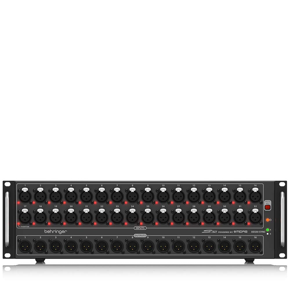 Behringer S32 I/O Box with 32 Remote-Controllable Midas Preamps, 16 Outputs and AES50 Networking featuring Klark Teknik SuperMAC Technology