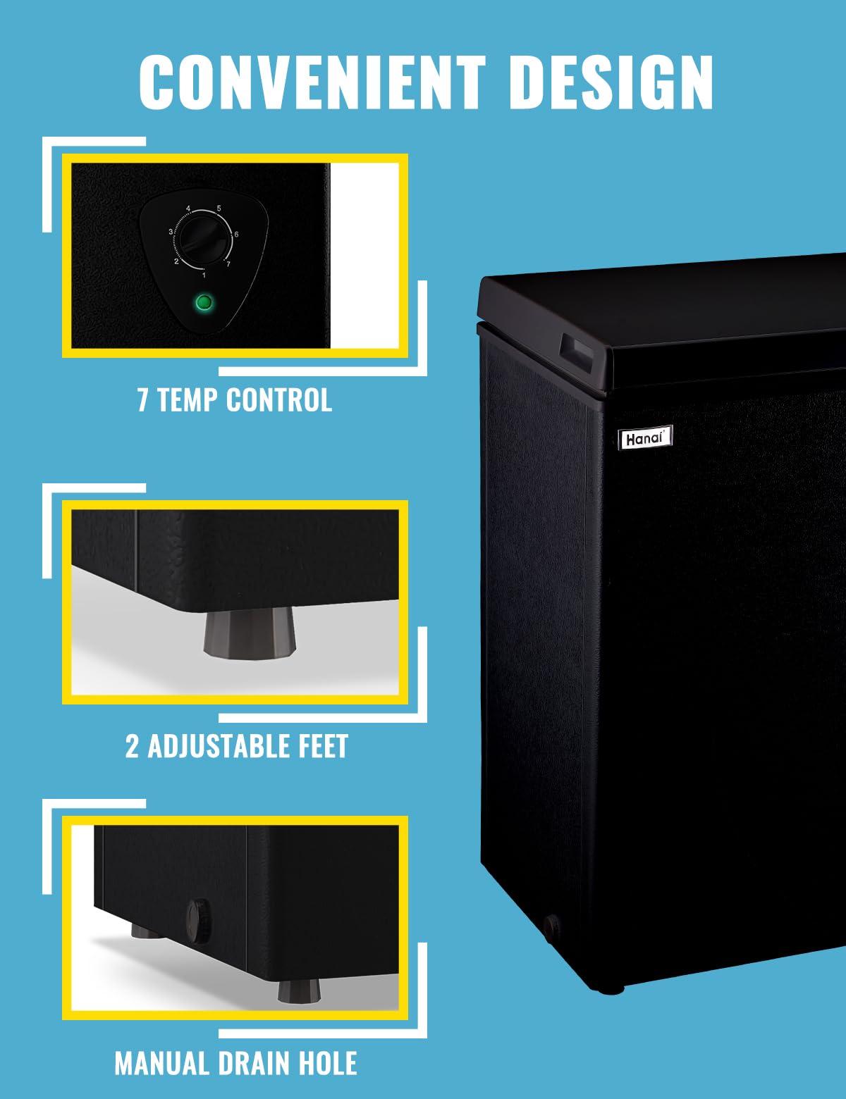 Chest Freezer 3.5 CU.FT WANAI Deep Freezers Compact Mini Freezer 7 Temperature Control Low noise with Removable Basket for Dorm Apartment Home Kitchen