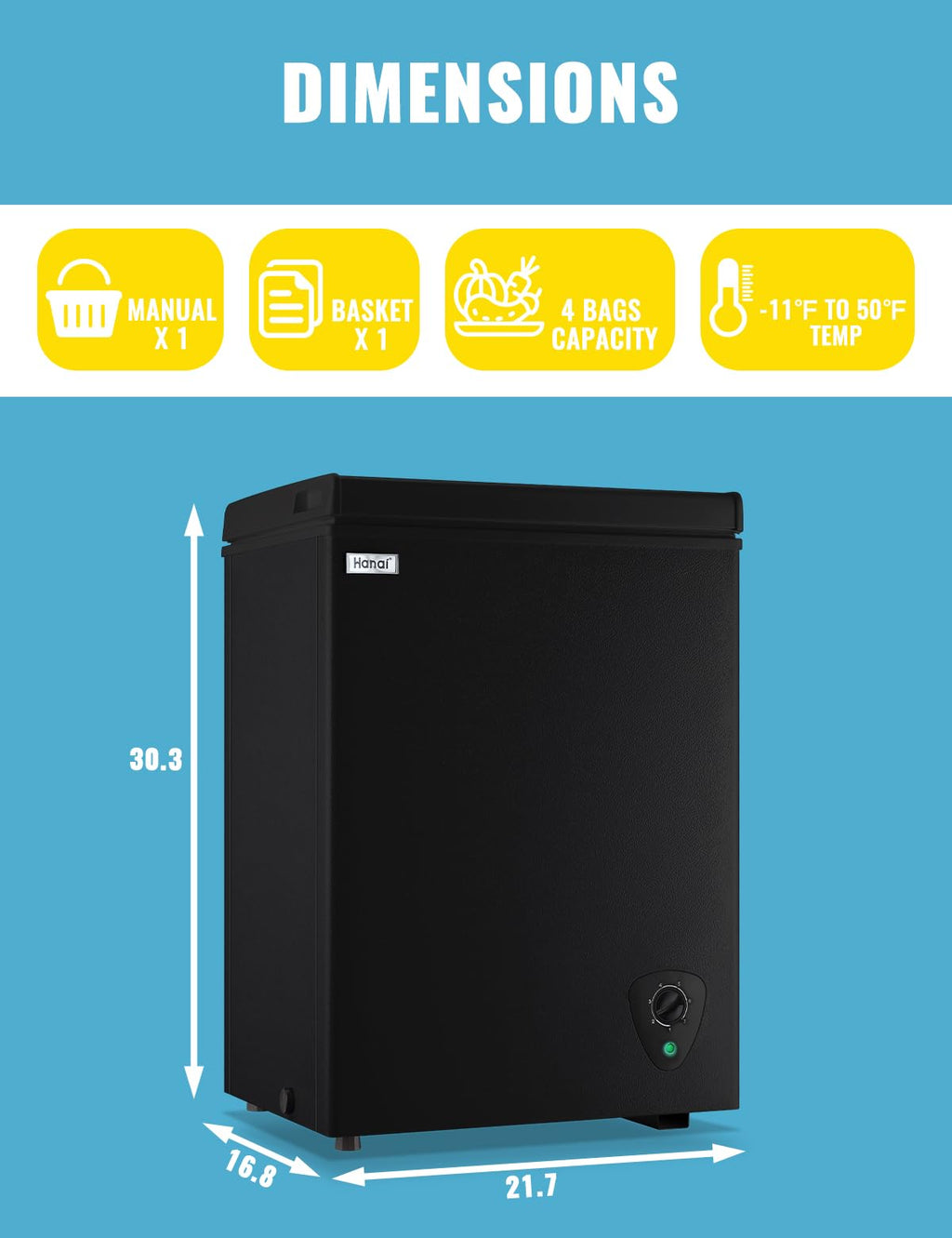 Chest Freezer 3.5 CU.FT WANAI Deep Freezers Compact Mini Freezer 7 Temperature Control Low noise with Removable Basket for Dorm Apartment Home Kitchen