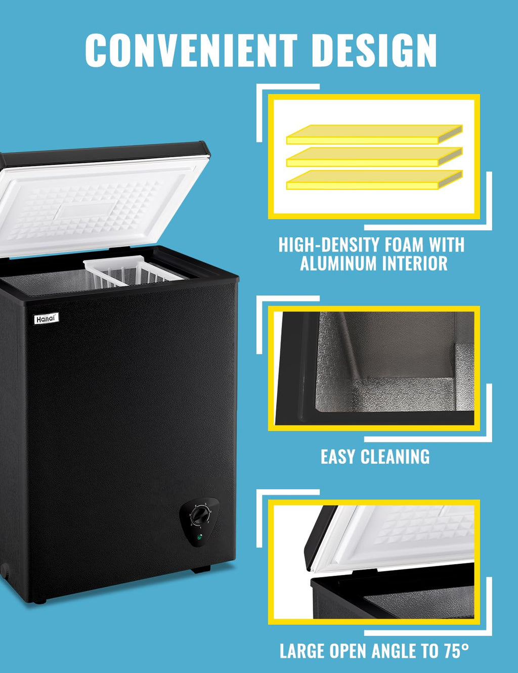 Chest Freezer 3.5 CU.FT WANAI Deep Freezers Compact Mini Freezer 7 Temperature Control Low noise with Removable Basket for Dorm Apartment Home Kitchen